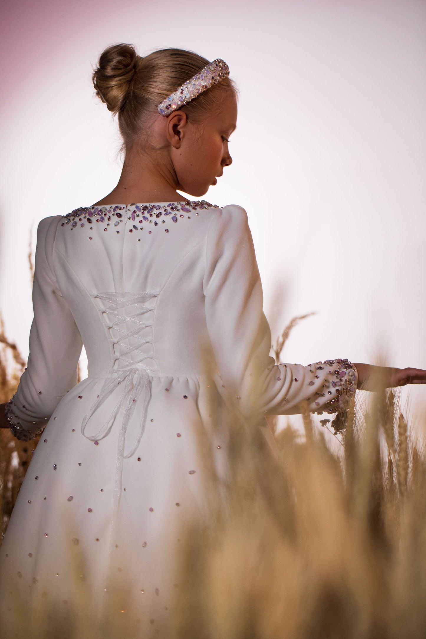 Velvet dress encrusted with crystals: