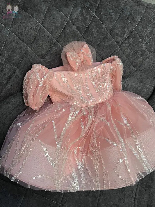 Classy Pink Sequence Gown Baby Dress babynest